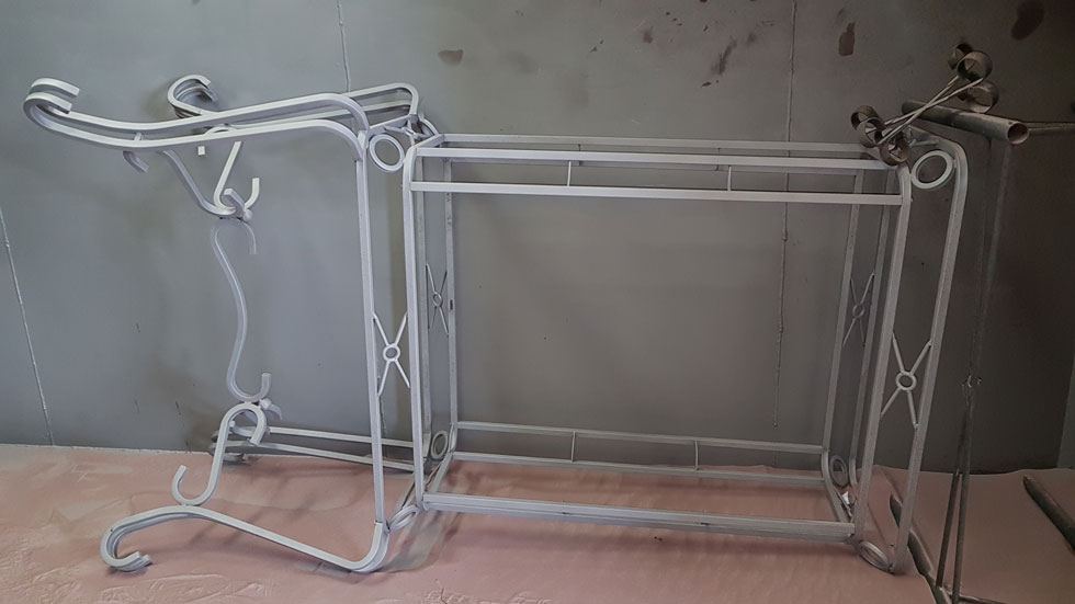 A sandblasted frame ready for coating