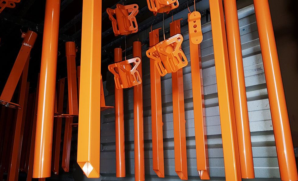 Parts hanging ready for coating